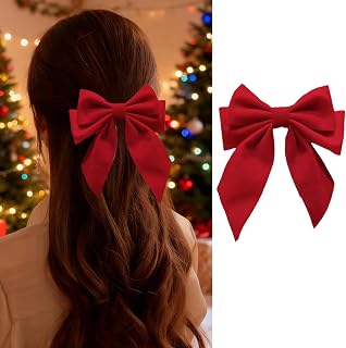 Christmas Red Hair Bows Red Satin Ribbon Bows Clip with Long Tail Alligator Barrettes Cute Ponytail Aesthetic Hair Clip Christmas Valentines Gift Winter New Year Party Hair Styling Accessories