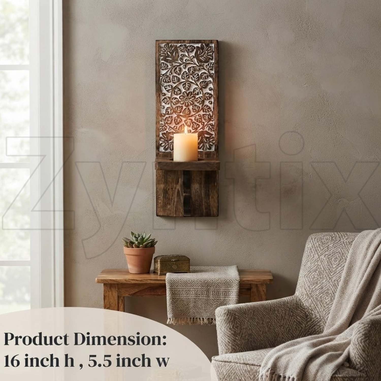 Wall Mount Rustic Candle Sconces, Set of 2, Wooden Floating Shelf Pillar Candle Holders, 16 Inch, Antique, Farmhouse Style, for Living Room and Bedroom