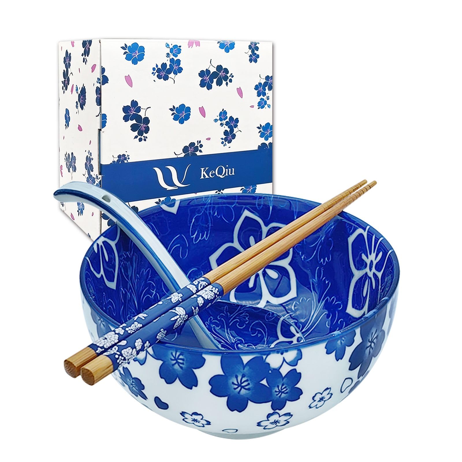 KeQiu 28Oz Ceramic Ramen Noodle Pho Bowl Set with Chopstick Spoon Gift Box — image 1
