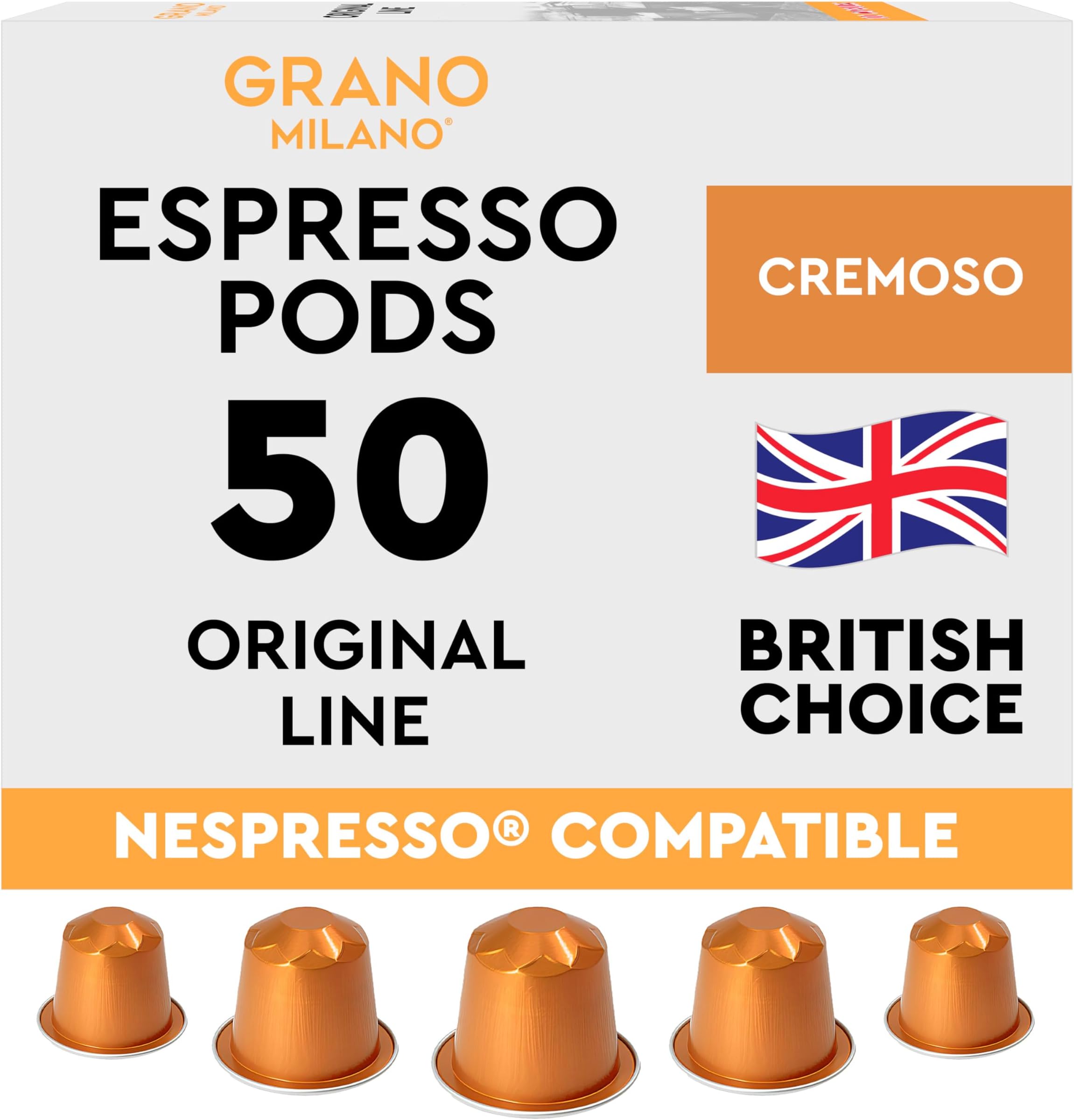 Cremoso Coffee Capsules - 50 Aluminium Coffee Pods Compatible with Nespresso Original line,100% Arabica Medium Roast - Intensity 8/12, Made in Italy