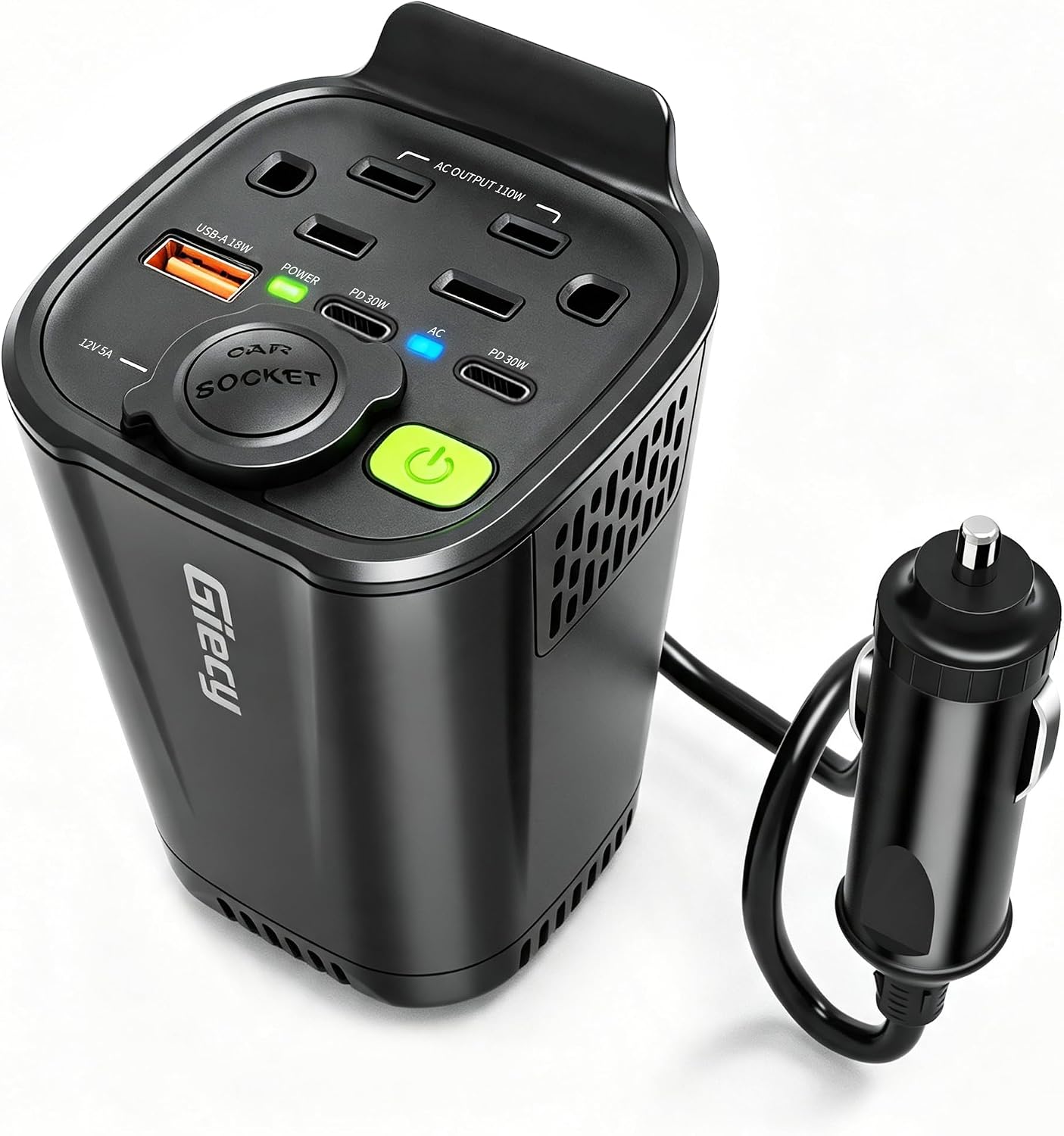 150W Car Power Inverter for Vehicles, DC 12V to AC 110V Car Adapter for Plug Outlet, with Dual AC Outlets, 18W USB, Dual 30W PD and Cigarette Lighter Adapter Car Charger for Phone, Laptop