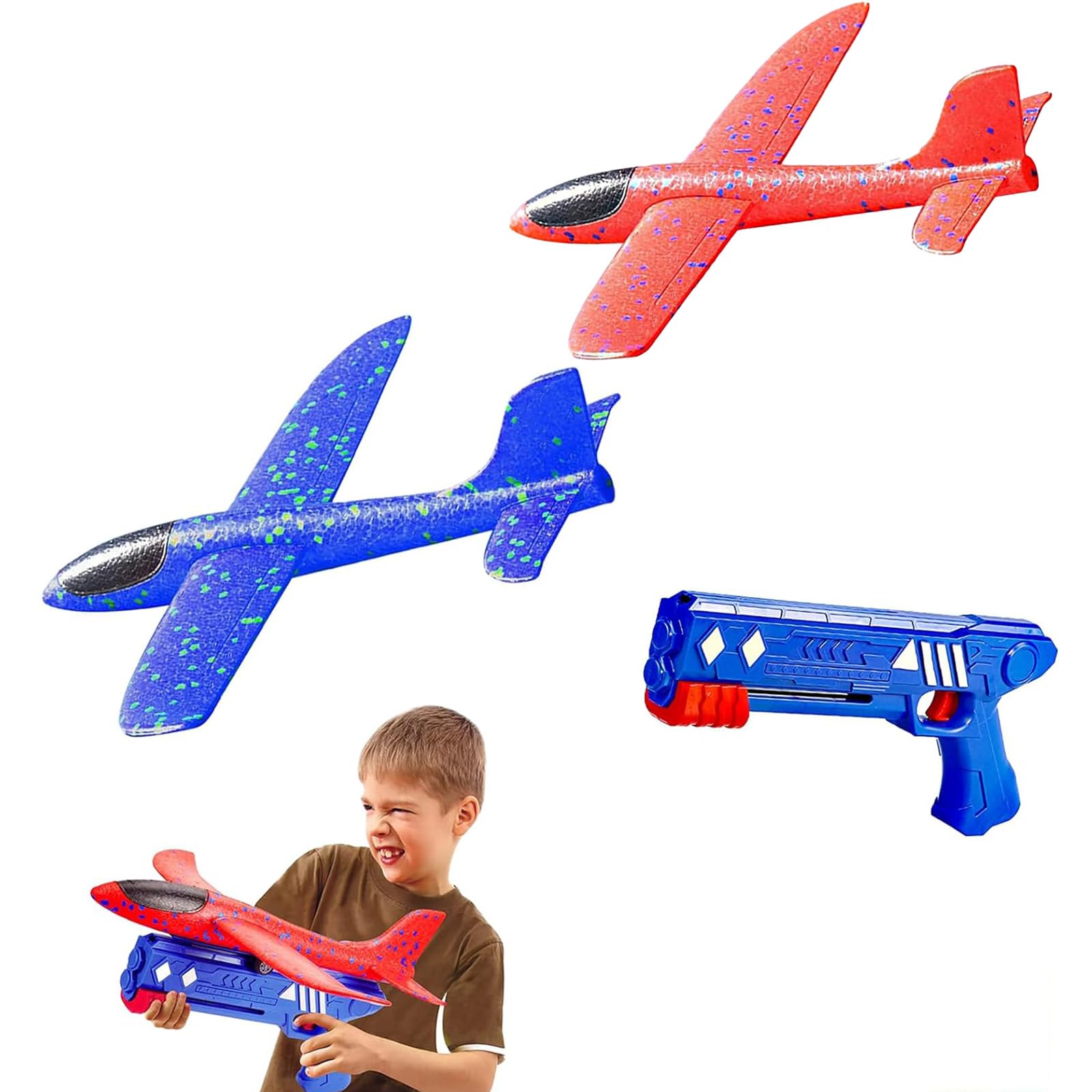 3 Avions Planeurs En Mousse Avec Lance-pierre - Jouet Enfant 3-12 Ans - LED - Jeu Intérieur/Extérieur - Cadeau