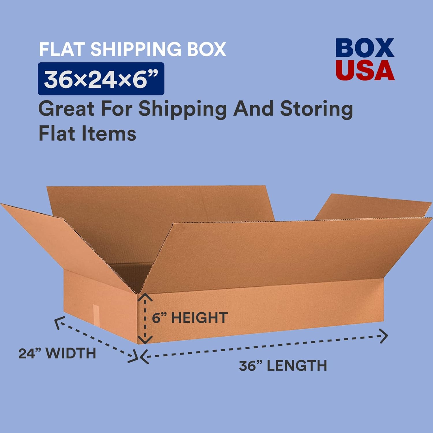 BOX USA 36x24x6 Flat Corrugated Boxes, Flat, 36L x 24W x 6H, Pack of 10 | Shipping, Packaging, Moving, Storage Box for Home or Business, Strong Wholesale Bulk Boxes