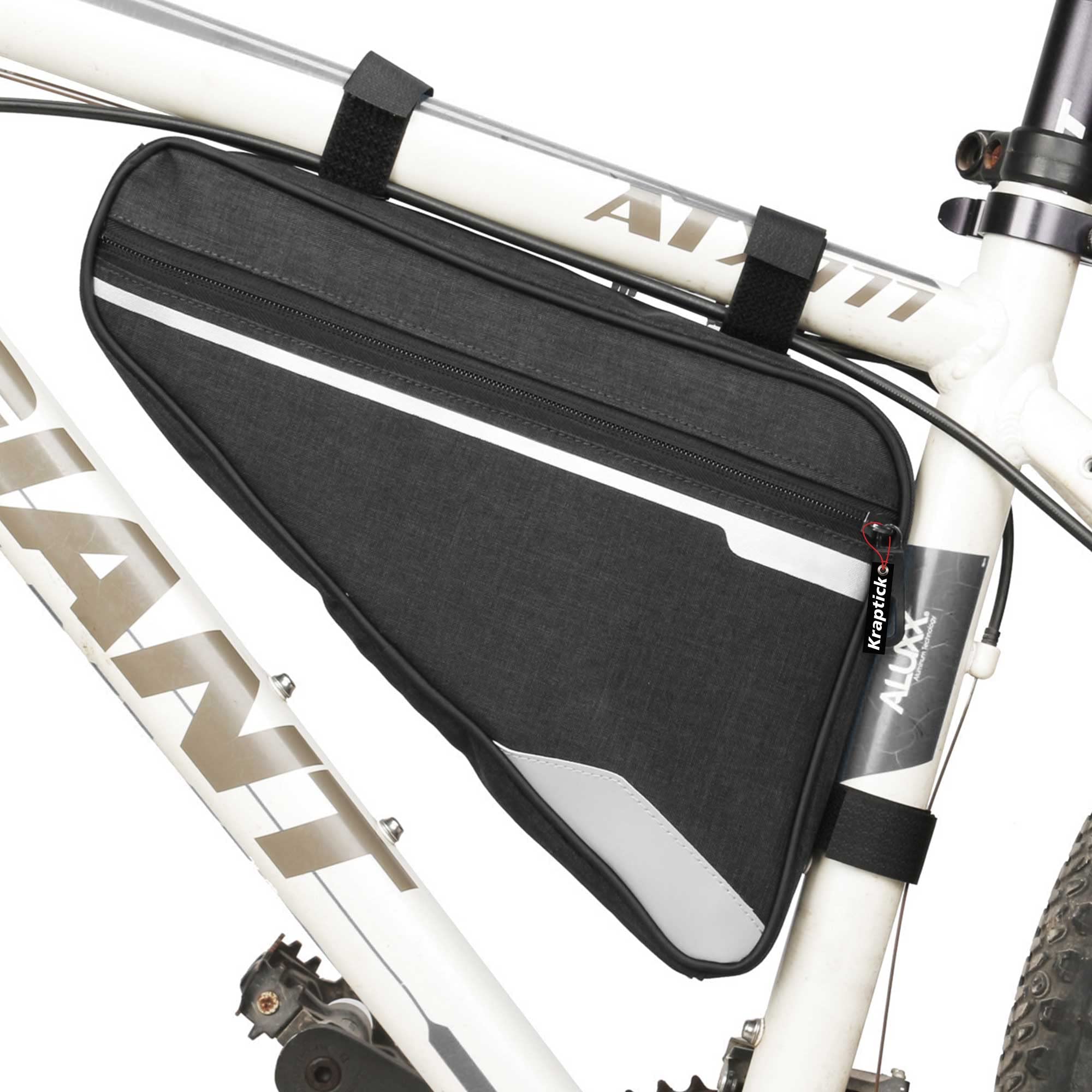 Kraptick Triangle Bike Bag [Waterproof] - Big Triangle Frame Bag for Bicycle for Lock, Tools, Cycle Accessories - Bike Pouch, Bike Bags with Reflective Straps and Plenty of Storage-image-19