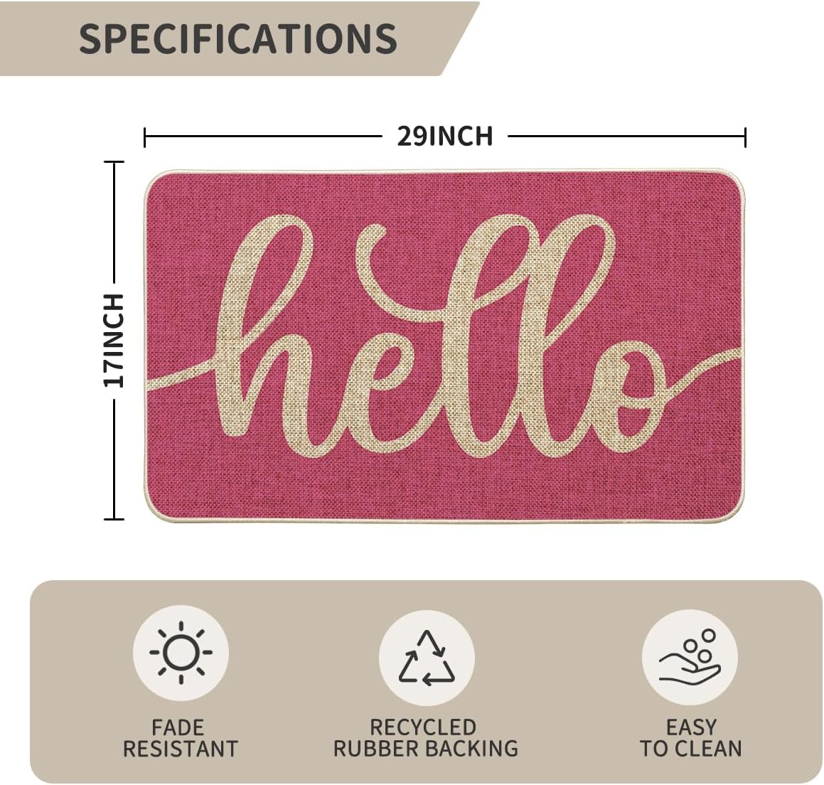 Artoid Mode Pink Hello Spring Doormat, Summer Home Decor Low-Profile Switch Rug Door Mat Floor Mat for Indoor Outdoor 17x29 Inch