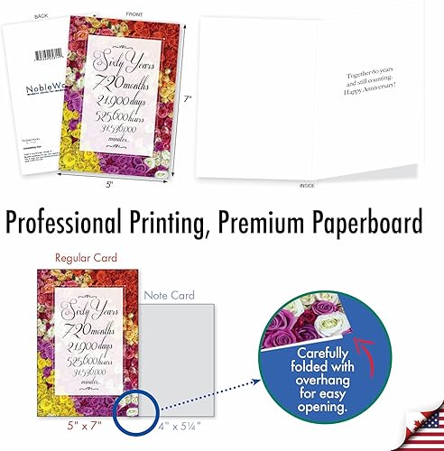 Miniatura 9 de NobleWorks - Tarjeta de felicitación de aniversario 60 hitos con sobre de 5 x 7 pulgadas (1 tarjeta) pareja floral 60 C8257MAG