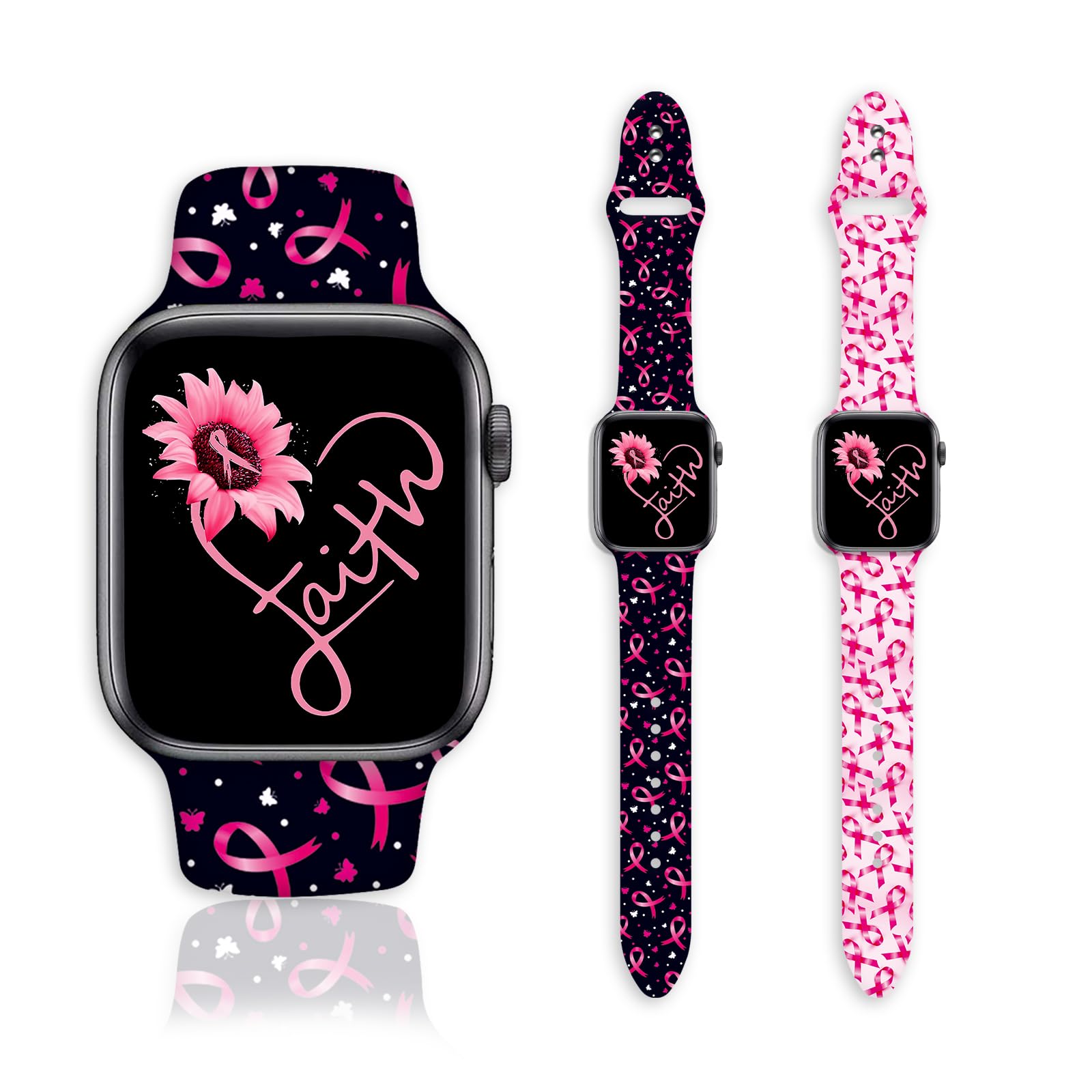 2 Pack Breast Cancer Awareness Watch Bands Compatible with Apple Watch 38mm 40mm 41mm Women Men Gifts, Soft Silicone Sport Wristbands Replacement Strap for iWatch SE/Series 7/6/5/4/3/2/1