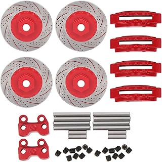 Dilwe RC Brake Disc, 4Pcs Metal Simulation Brake Disc Calipers Compatible with 1/10 RC Series Car, RC Drift Wheels for 1/10 RC Racing Model Car(Red)