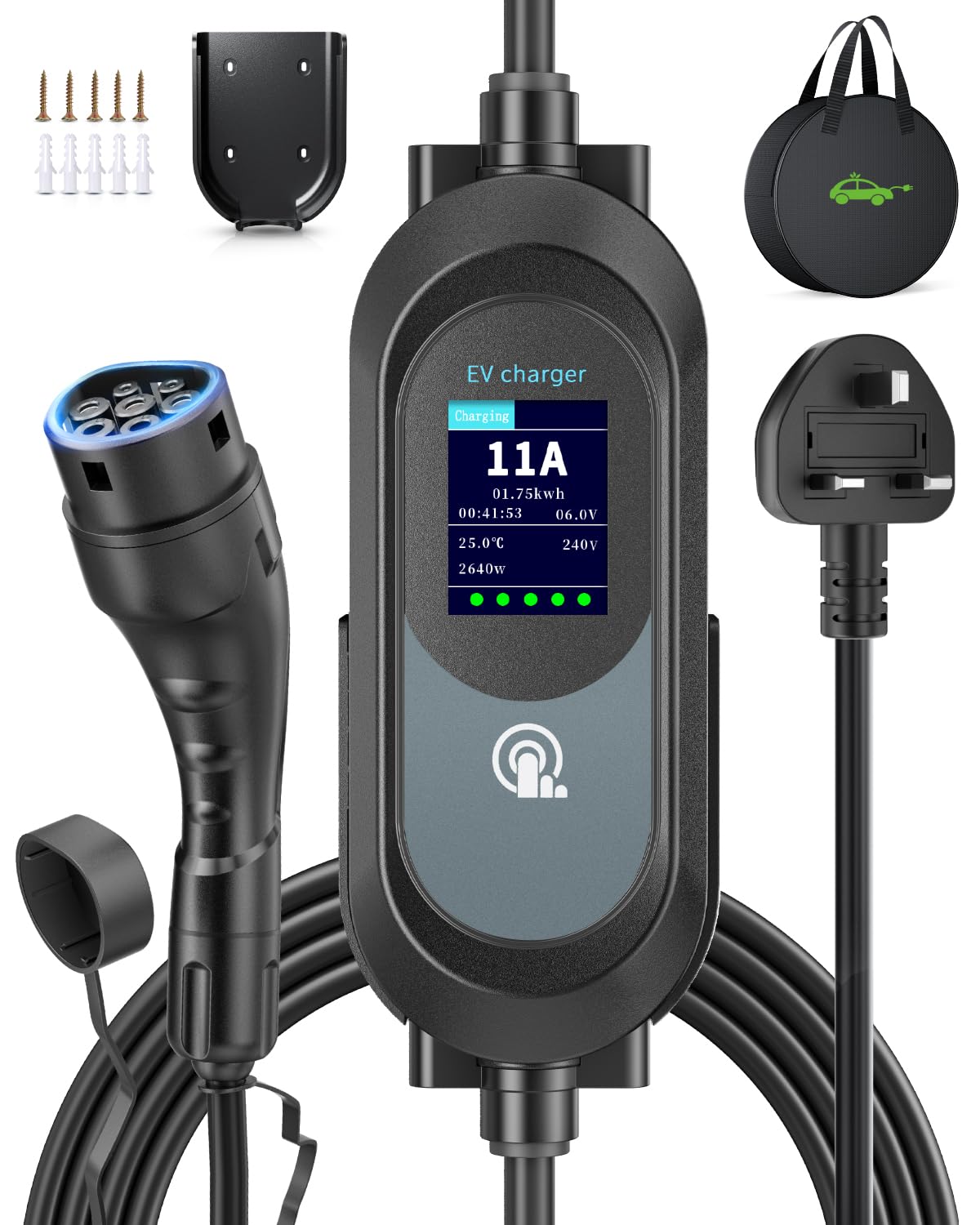 EVJUICION EV Charger 3 Pin Plug, 15M 3.1kW 6-13A 3 Pin EV Charger, Portable Electric Car Charger for up to 12H Delayed Start Charging with 2.4″ LED Screen, IP67 for EVs & PHEV — view 9