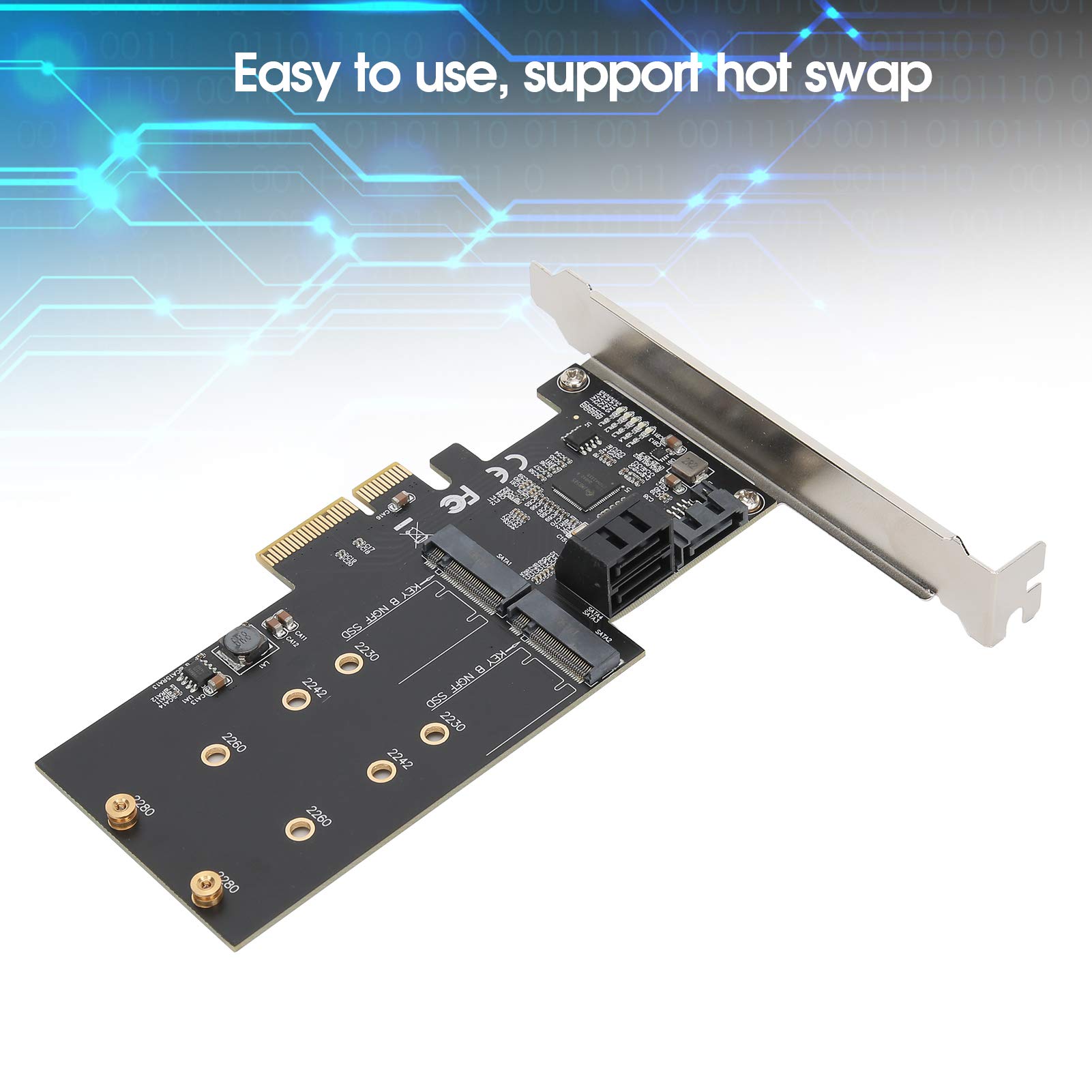 Annadue Tarjeta de expansión, JMB585 Chip PCI-E a 3 Puertos SATA3.0 + Componente electrónico M.2 de 2 Puertos, fácil de Usar, Compatible con Hot Swap, con Velocidad de transmisión de 6 Gbps.