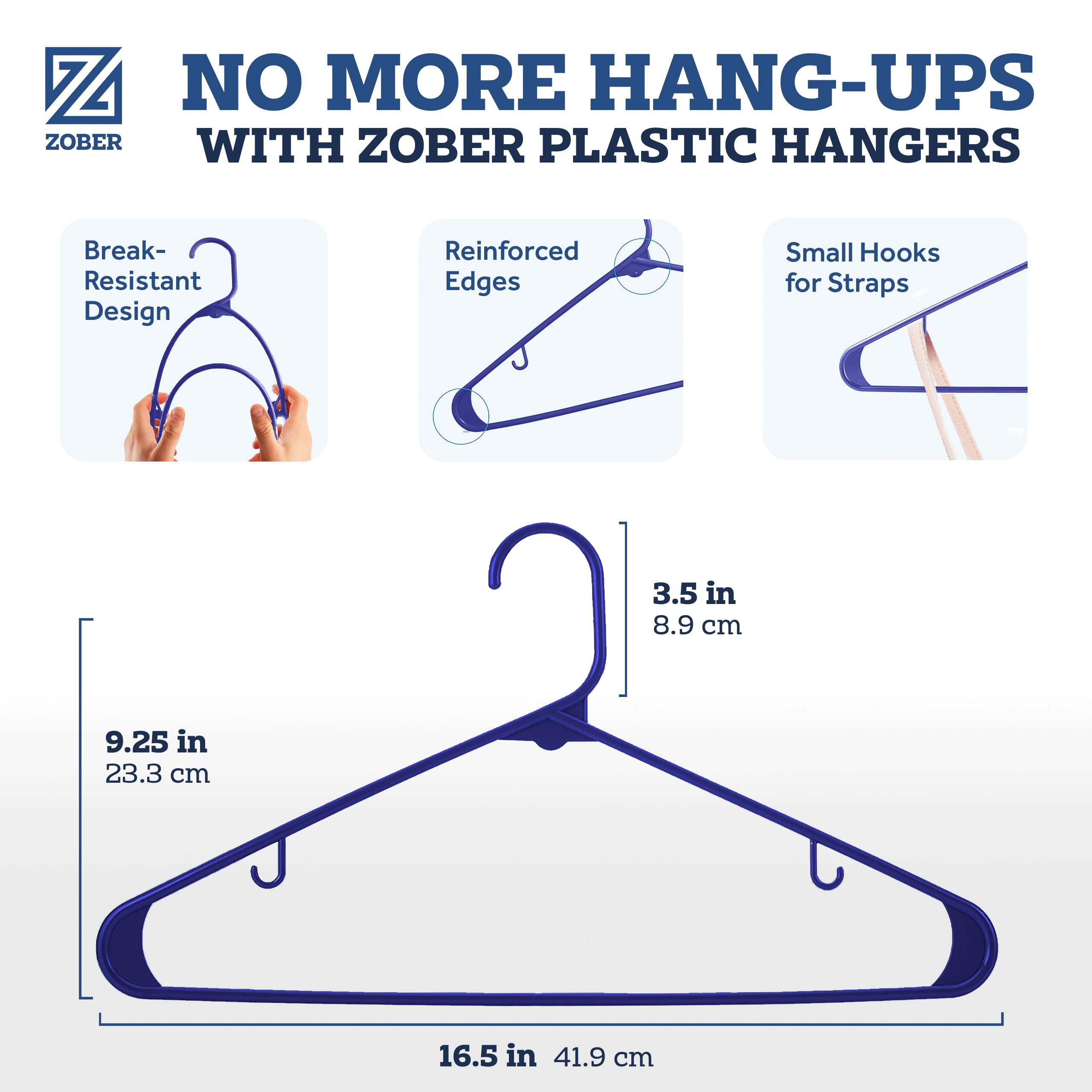 Zober Plastic Hangers 100 Pack Blue Plastic Hangers Space Saving