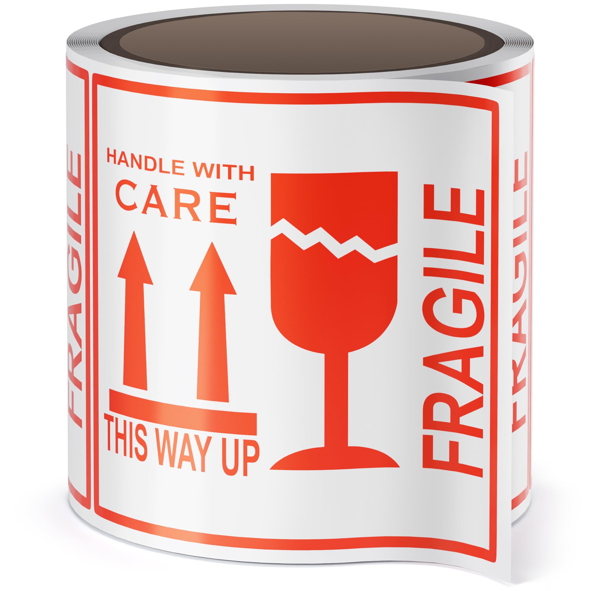 Fragile Warning Stickers - 102 Stickers, 10x10cm, 1 Roll - Moving Tape for Shipping - Large Handle with Care Warning Labels for Glass Items