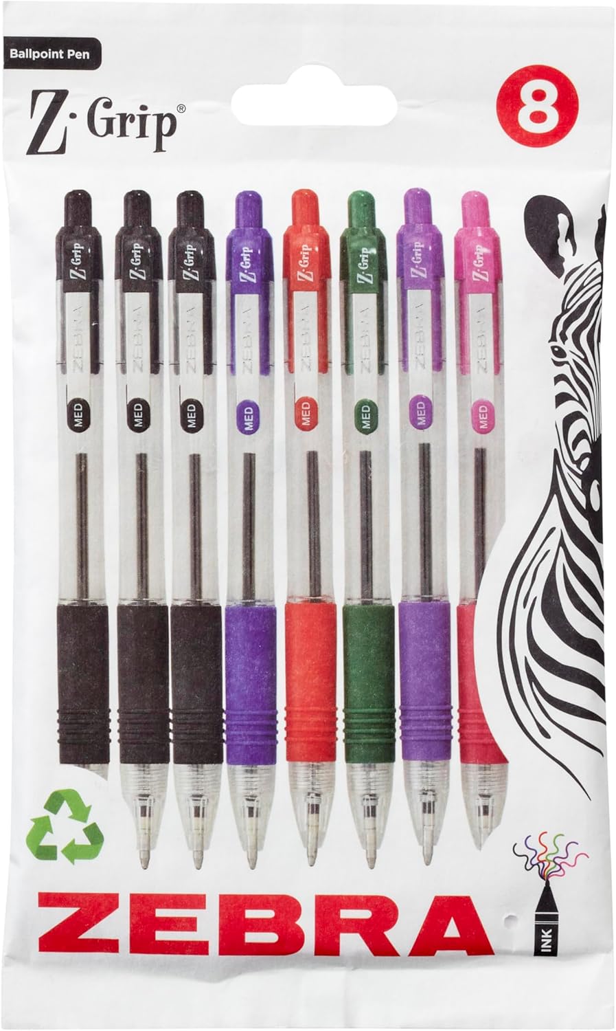 Zebra Pen Z Grip Black Ballpoint Pens with Pocket Clip 8pk, Retractable Black Ink Ballpoint Pens, Reliable Black Biro Pens Multipack for Everyday Use Design, New Pack Size 8pk — image 12