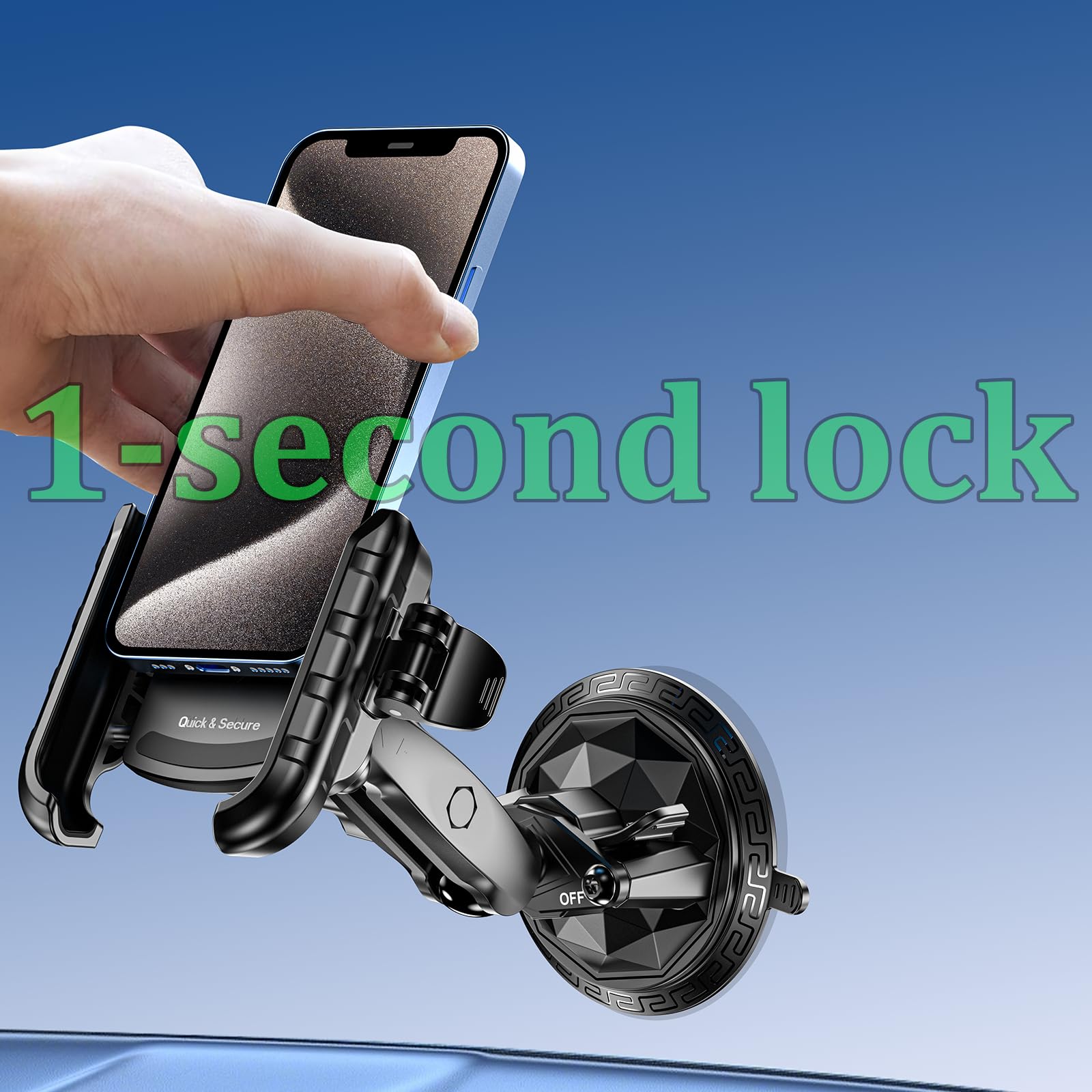 LOKTENWO Handyhalterung mit Vibrationsdämpfer und Twist-Lock-Saugnapf-Basis, [Kamerafreundlich] [1s Lock & Release] mit mittelgroßem Metallarm für Fahrzeug-Windschutzscheiben, passend für Smartphones