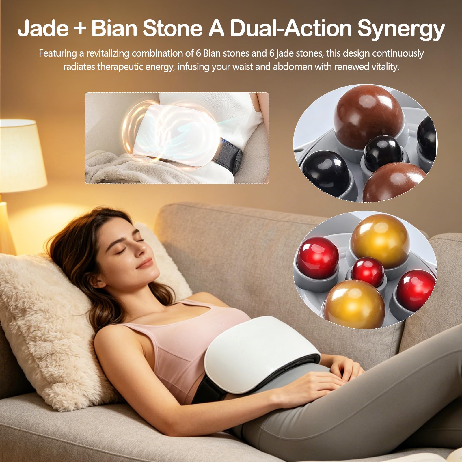 Masseur Abdominal, Masseur Rechargeable de 2000 mAh avec Deux Disques et Têtes de Massage en Pierre Bian Appareil de Massage Abdominal avec 3 Niveaux D'intensité pour Abdomen Taille Hanches et Jambes