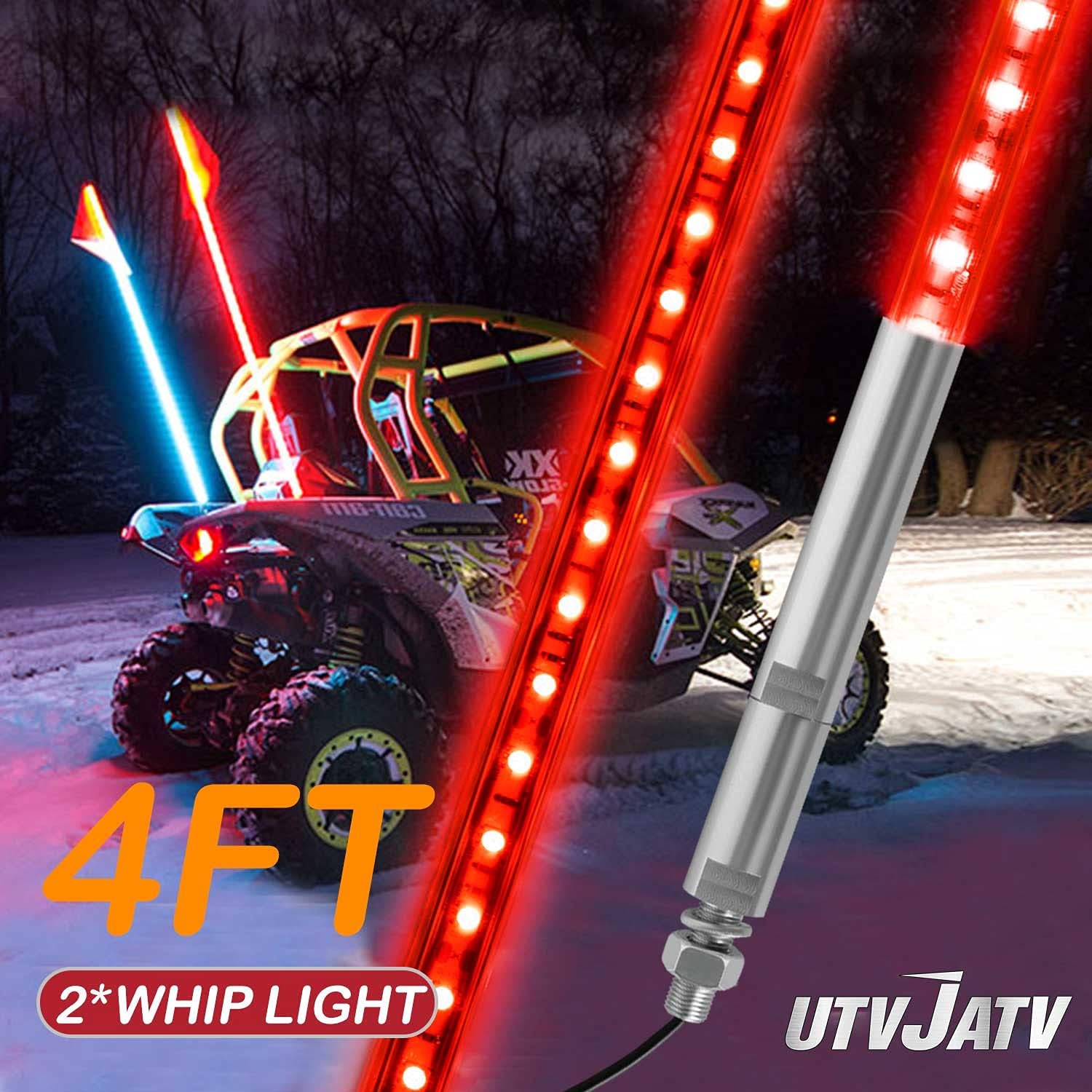 4ft LED Whip Red Lights Waterproof Flag Pole Safety Antenna with Flag for Can-Am Maverick X3 Sand Dune Buggy UTV ATV 2020 Polaris RZR XP 4X4 Offroad Truck 4 Wheels - 2PCS