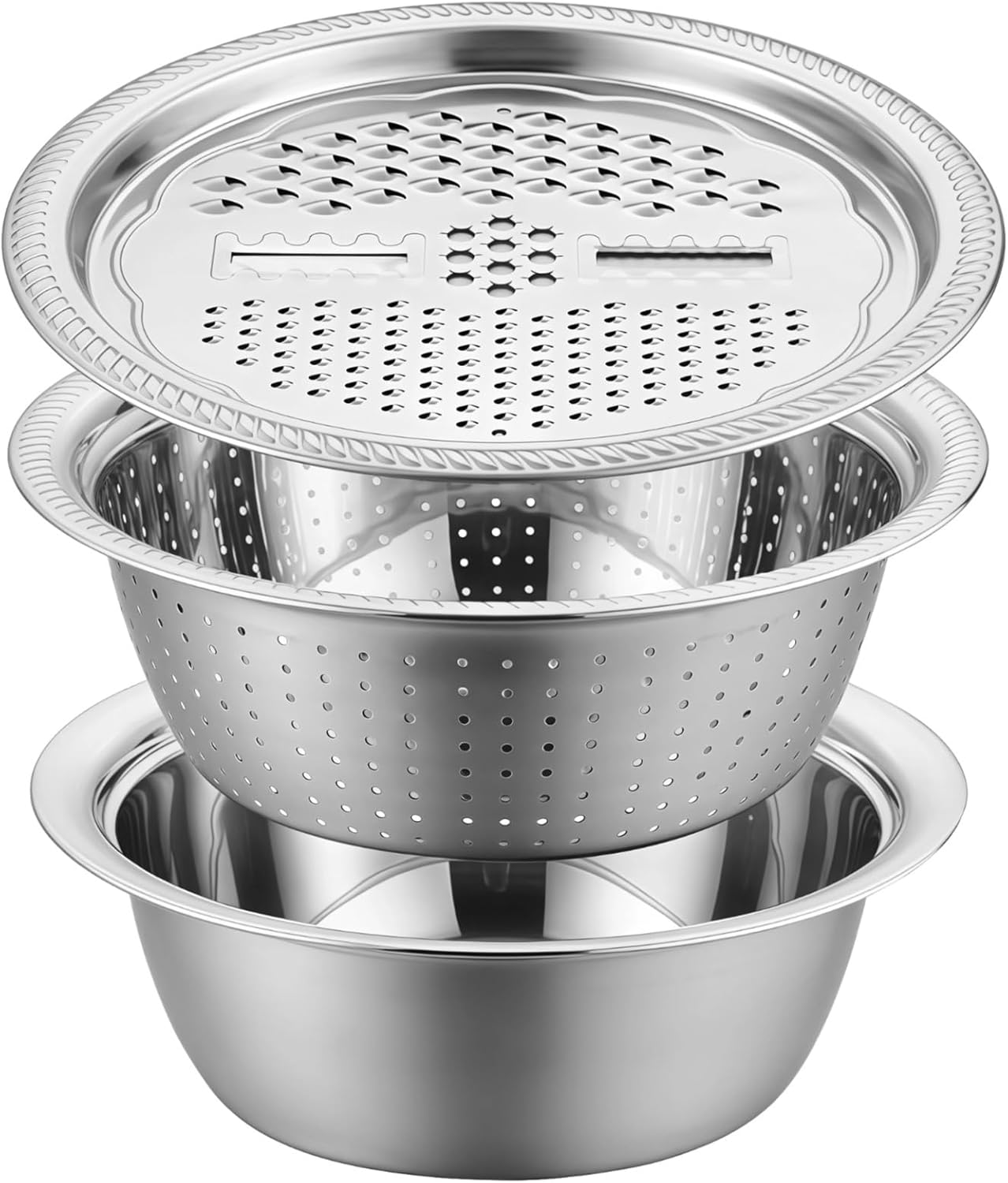 Kitchen Prep Set - Mixing Bowl, Colander & Grater, 30 Cm Basin, Stainless Steel