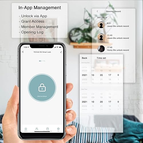 Miniatura 5 de Cerradura de puerta inteligente con huella digital, NFC, aplicación. Elegante palanca de puerta Bluetooth. Entrada sin llave para el hogar, oficina,