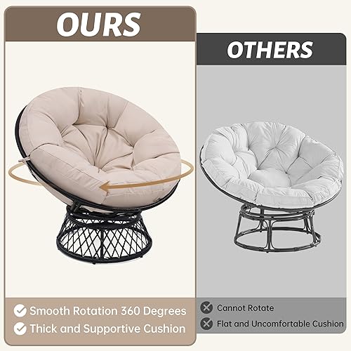 Miniatura 10 de KROFEM Papasan - Silla de mimbre de ratán con forma de huevo, estilo platillo giratorio 360, ideal para oficina, dormitorio, sala de estar, adultos,