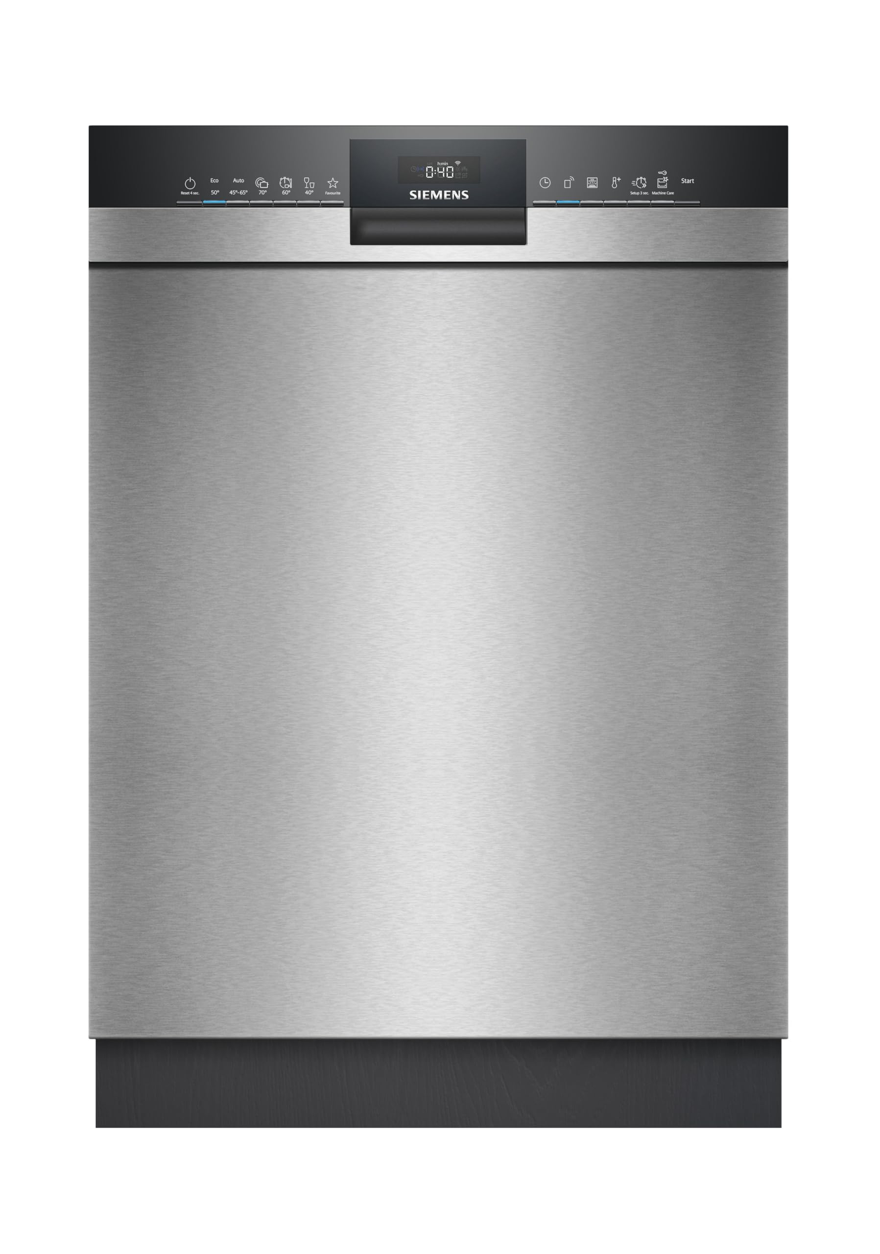 Siemens SN43ES27AE, iQ300, Smarter Unterbau Geschirrspüler 60 cm, Made in Germany, Besteckkorb, varioSpeed Plus, automatische Türöffnung, hohe Hygieneleistung, automatik Programme, Gebürsteter Stahl
