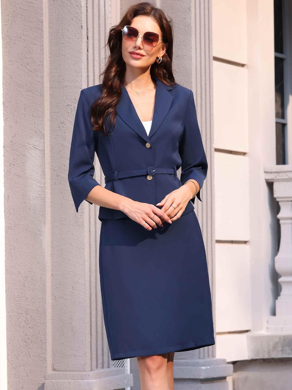 Women's Blazer Skirt Set 2 Piece Business Dressy 3/4 Sleeve Suits - Image 2
