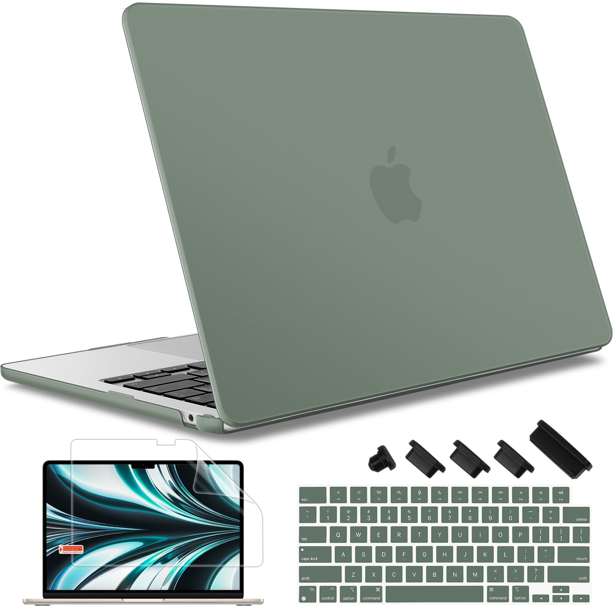 May Chen for M4 MacBook Air 13.6 inch Case 2025 2024 2023 2022 Release A3240 M3 A3113 M2 A2681, Plastic Hard Shell Case for MacBook Air 13.6" with Retina Display Fits Touch ID, Midnight Green
