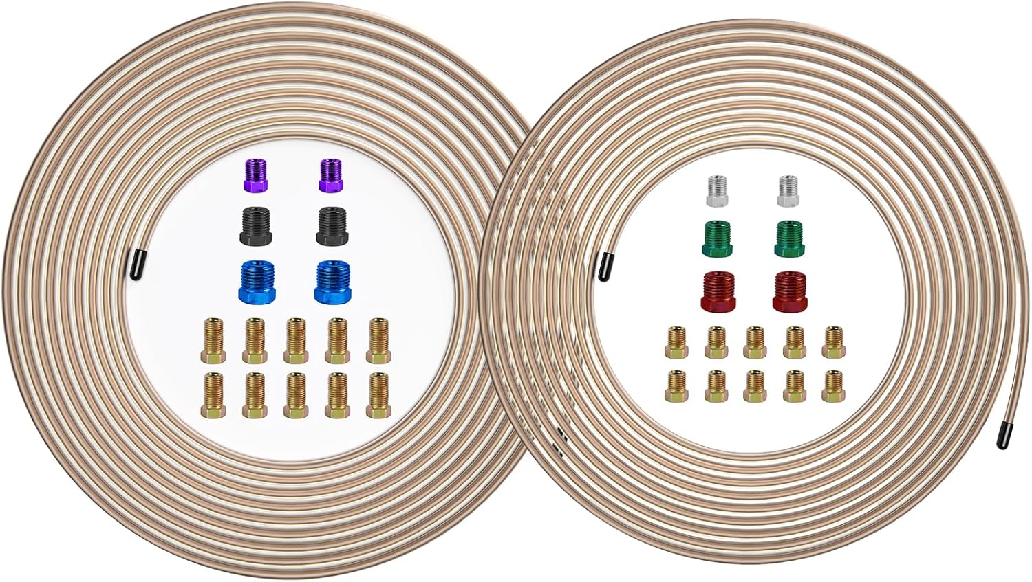 MuHize Dual-Size Brake Line Kit (1/4 + 3/16 Inch) - 25 Feet Copper Nickel Brake Tubing for Ford/Toyota Tacoma - Corrosion Resistant with 32 Braking Fittings