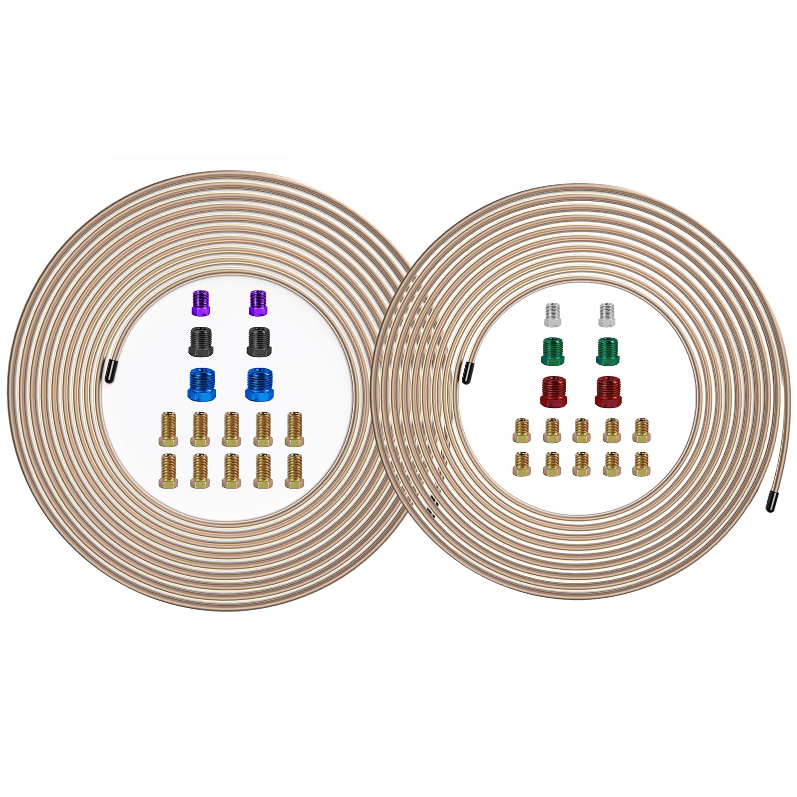 MuHize Dual-Size Brake Line Kit (1/4 + 3/16 Inch) - 25 Feet Copper Nickel Brake Tubing for Ford/Toyota Tacoma - Corrosion Resistant with 32 Braking