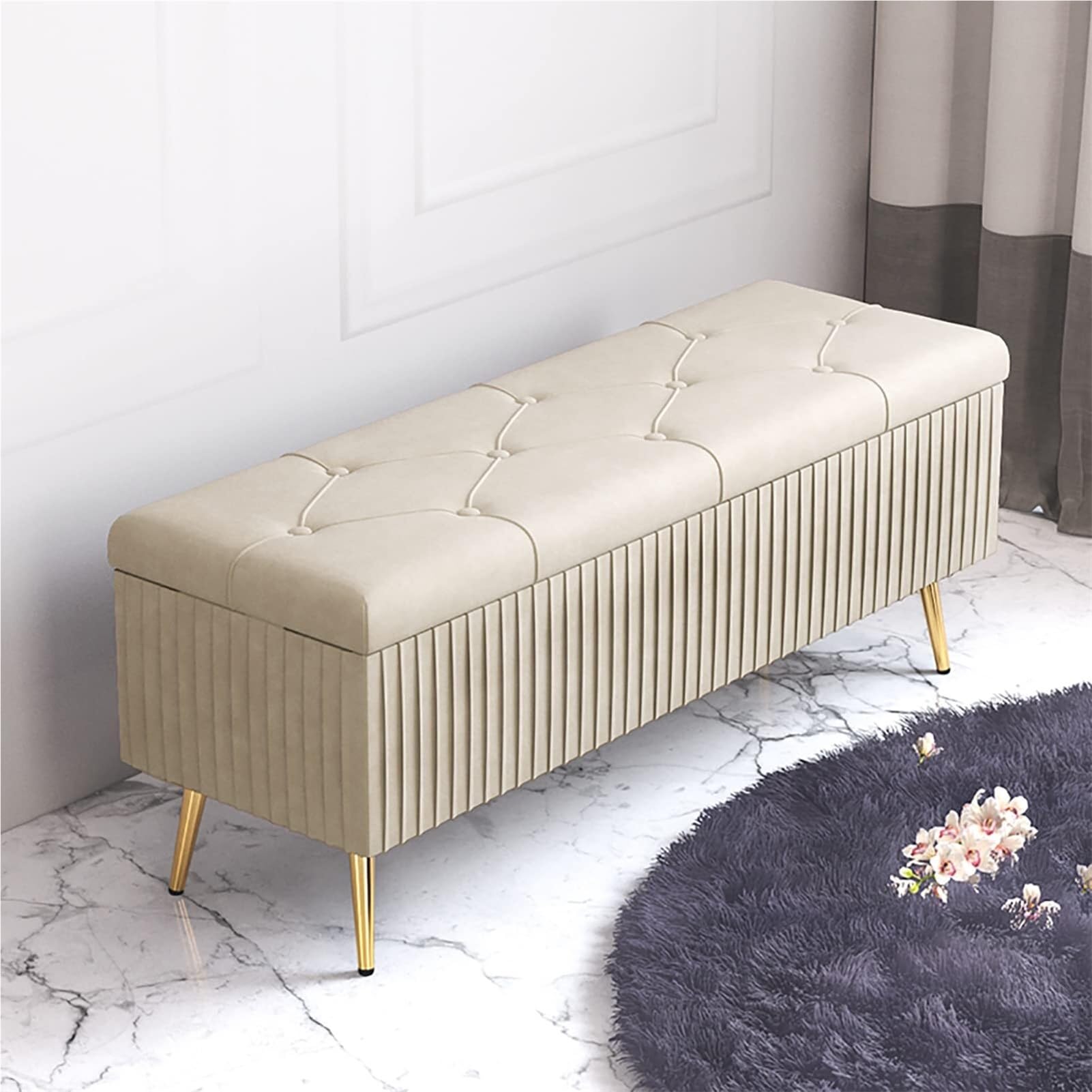 WJFTODAY Modern Velvet Shoe Storage Bench Ottoman Upholstered Plush Entryway Storage Padded Foot Rest Stool Stylish Shoe for Bedroom & Hallway