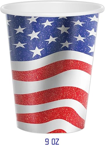 Miniatura 5 de Suministros desechables para fiestas incluye platos de papel del Día de la Independencia, servilletas, vasos de papel, cuchillos, tenedores,