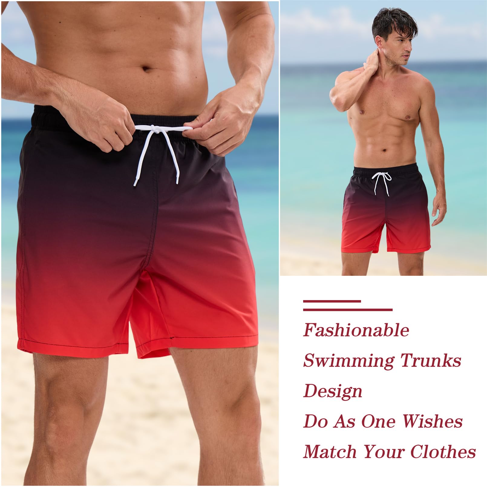 Vorvowry Costume Uomo Mare Calzoncini Asciugatura Rapida Costumi da Bagno Impermeabile Boxer con Tasca Estivi Pantaloncini Uomo Colore Sfumatore per Nuoto Corsa Fitness