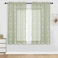 Vista 12 de DWCN Cortinas traslúcidas para cocina, bolsillo para barra de encaje floral beige, 52 x 36 pulgadas, 2 paneles Encaje Beige