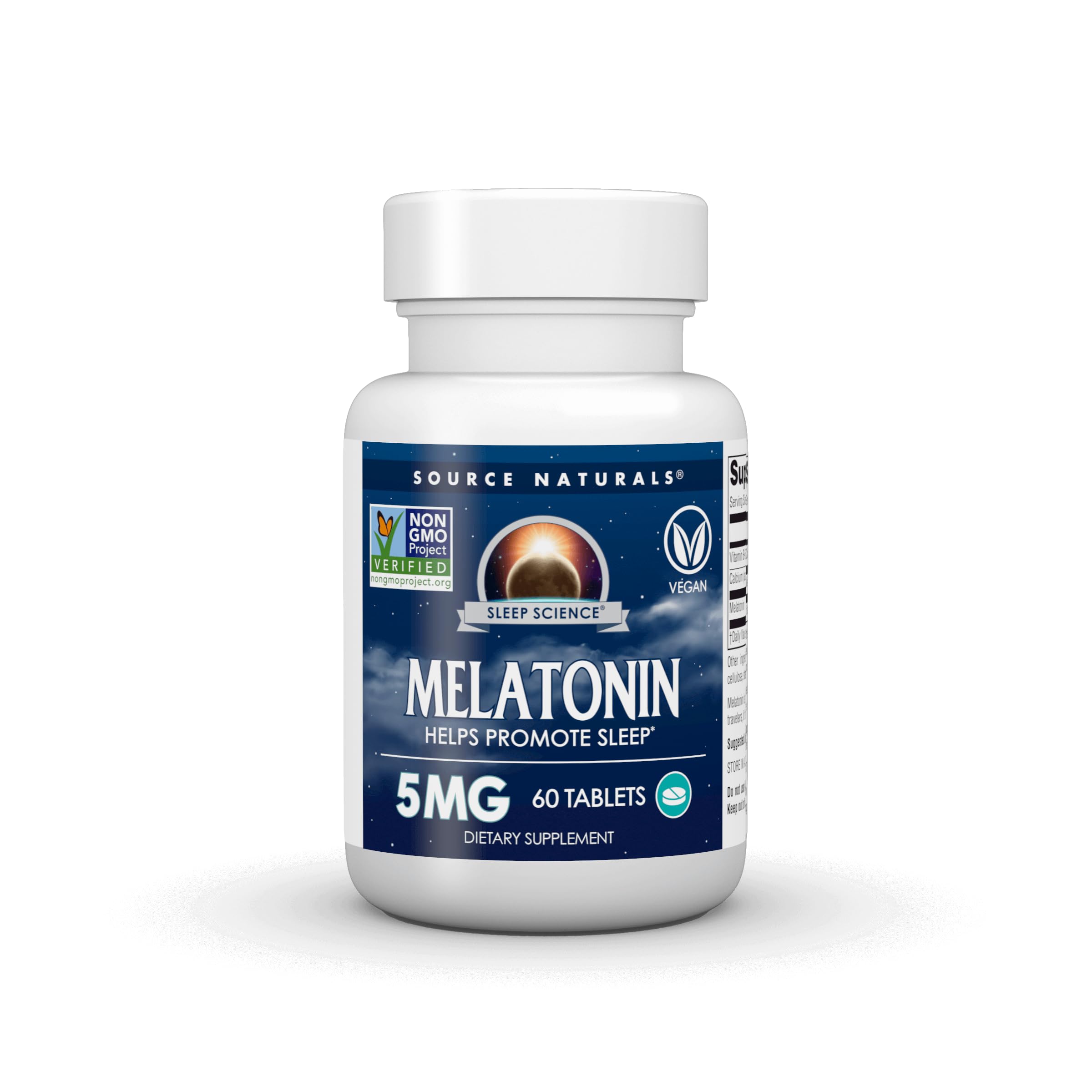 Source Naturals Sleep Science Melatonin, Helps Promote Sleep*, Non-GMO Validated - 5 mg - 60 Vegan Tablets