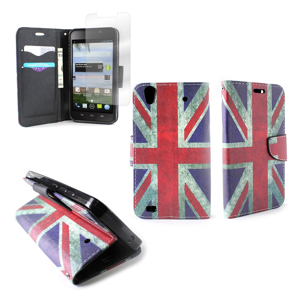 CoverONZTE Quartz Wallet Case With Screen Protector And (British UK Flag)  Unique Design Flip Stand Credit Card Slot Protective Phone Cover For ZTE