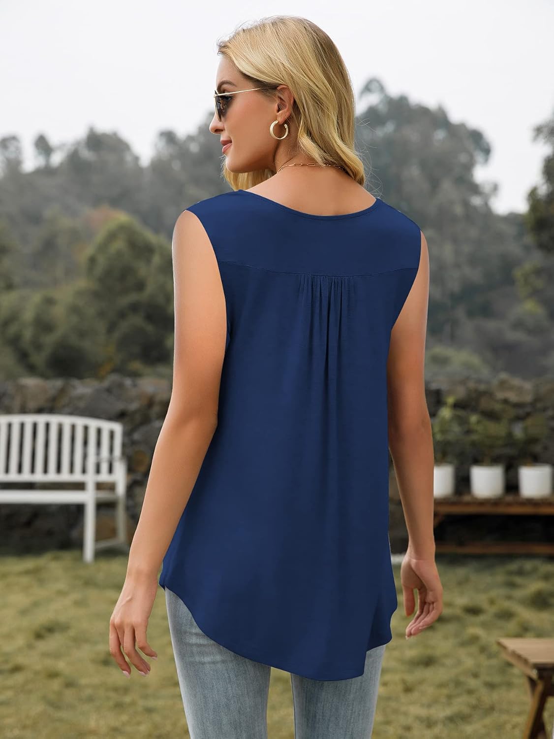 AMCLOS Womens Tops V Neck Tanks Summer Sleeveless Shirts Swing Flowy Tunic Ruffle Button Down Casual Vest Blouses - Image 2