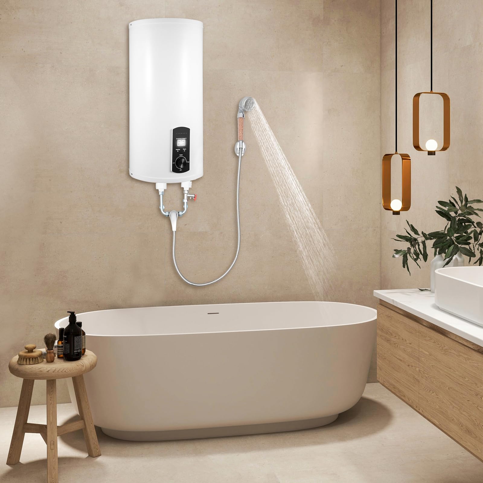 2KW 220V Boiler 80L Smart Warmwasserboiler mit Temperaturanzeigee | Durchlauferhitzer Küche, Wasserboiler, Temperatur einstellbar 77-167°F, für Toiletten RV Badezimmer Friseursalons