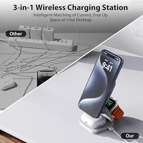 Miniatura 7 de Estación de carga plegable 3 en 1 para Apple, cargador inalámbrico magnético rápido KU XIU compatible con iPhone 15 14 13 12 ProMaxPlus, 5W para