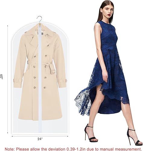 Miniatura 2 de Bolsas de ropa de 60 pulgadas para colgar ropa, bolsas de vestir para vestidos, cubierta de ropa larga, fundas translúcidas para armario con