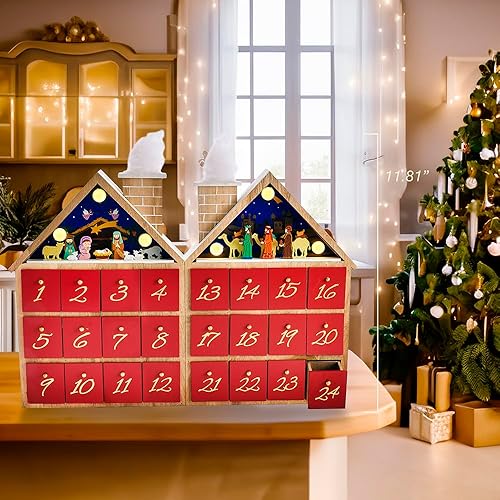 Miniatura 2 de Kurt Adler - Calendario de Adviento LED de madera con pilas de 11.81 pulgadas