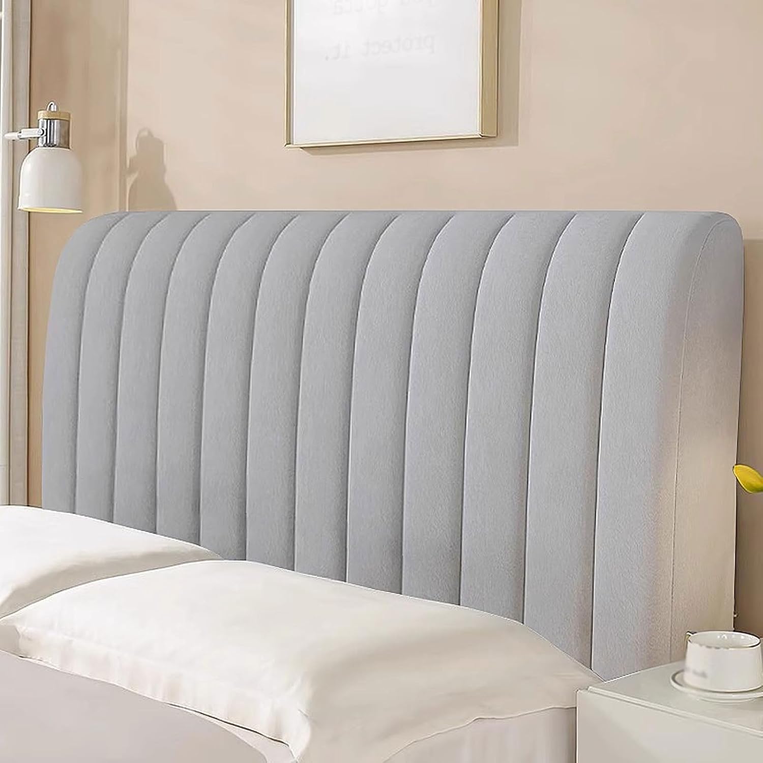 Quilted Velvet Headboard Slipcover with Elastic Edges - Dustproof Bed Frame Protector for Bedroom Makeovers & Home Staging(White,86.7in)