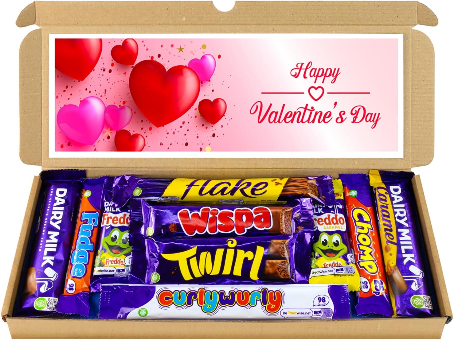 Valentines Day Gift | Letter box Chocolate Gift Selection Box | 10 Fullsize Dairy Milk Chocolate bars | Ideal Valentines Gifts For Him & Her (Pink Hearts)