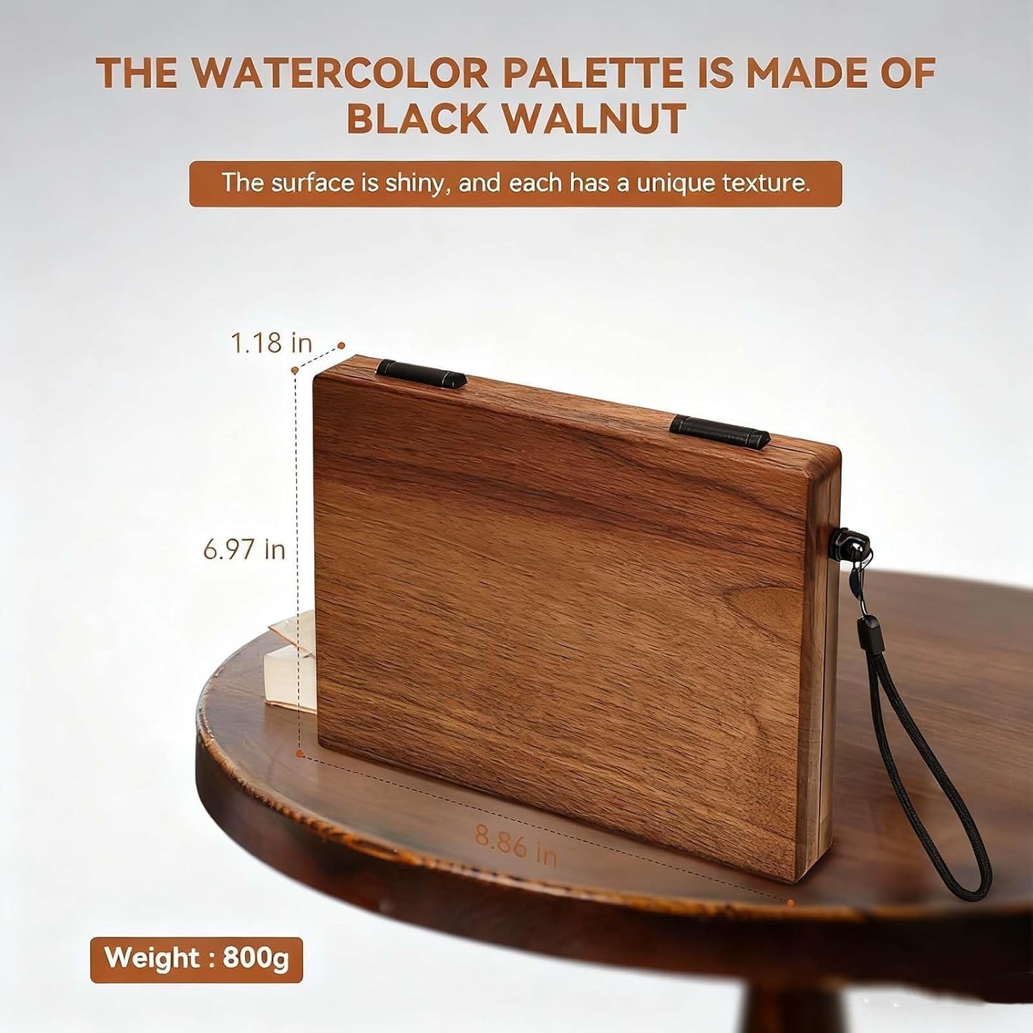 Aquarell-Palettenkasten aus Holz, tragbarer Reise-Farbkasten mit abnehmbarem Lanyard-Reinigungsbecher, Metallklammern, for Plein-Air-Malerei, leicht zu reinigendes Skizzierset for Künstler