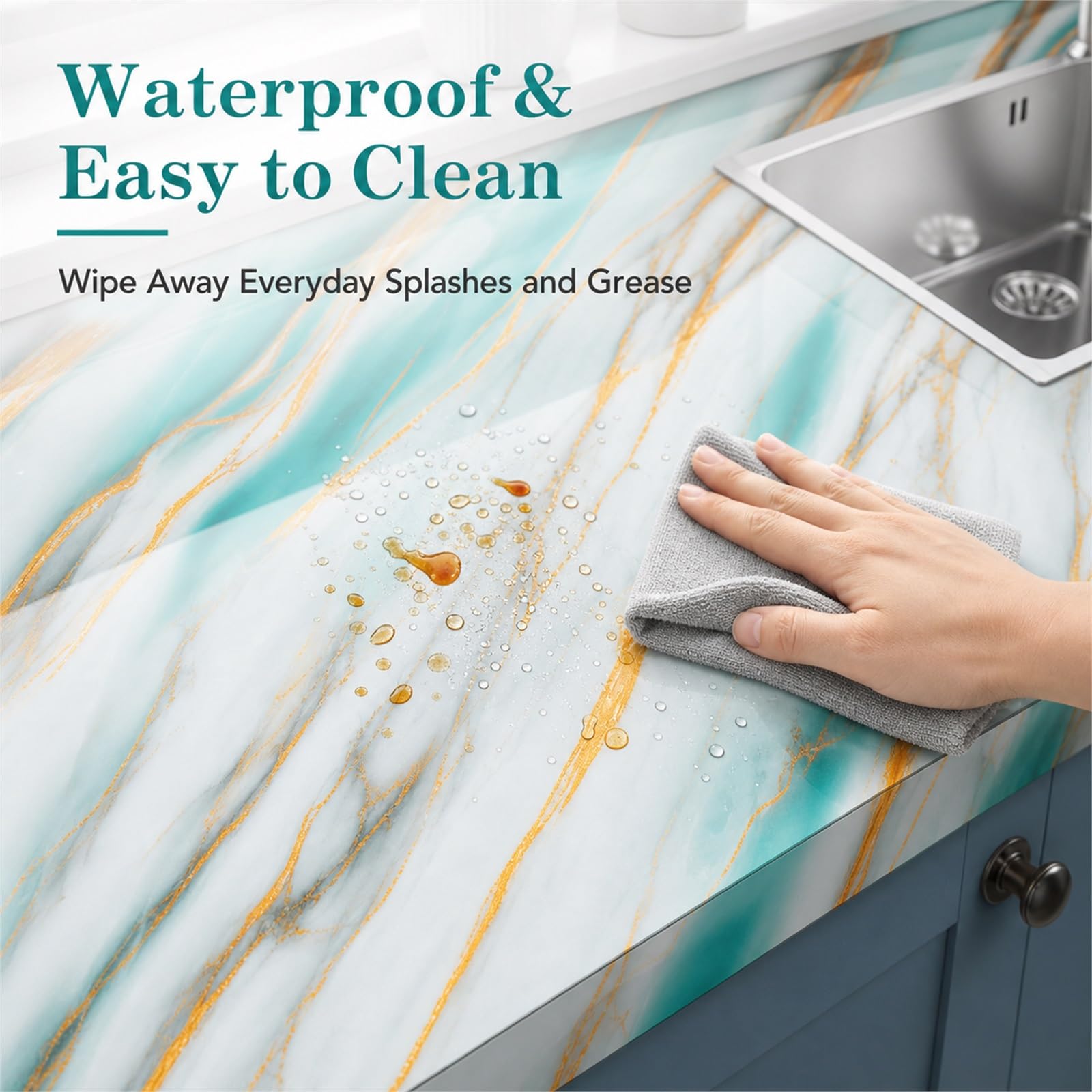 Adhesivos De MáRmol para Encimeras De Cocina,Papel Forrar Muebles Adhesivo Marmol,Flexible Y Recortable,Antiincrustante,para Mesas,Encimeras,Muebles Y Superficies Lisas