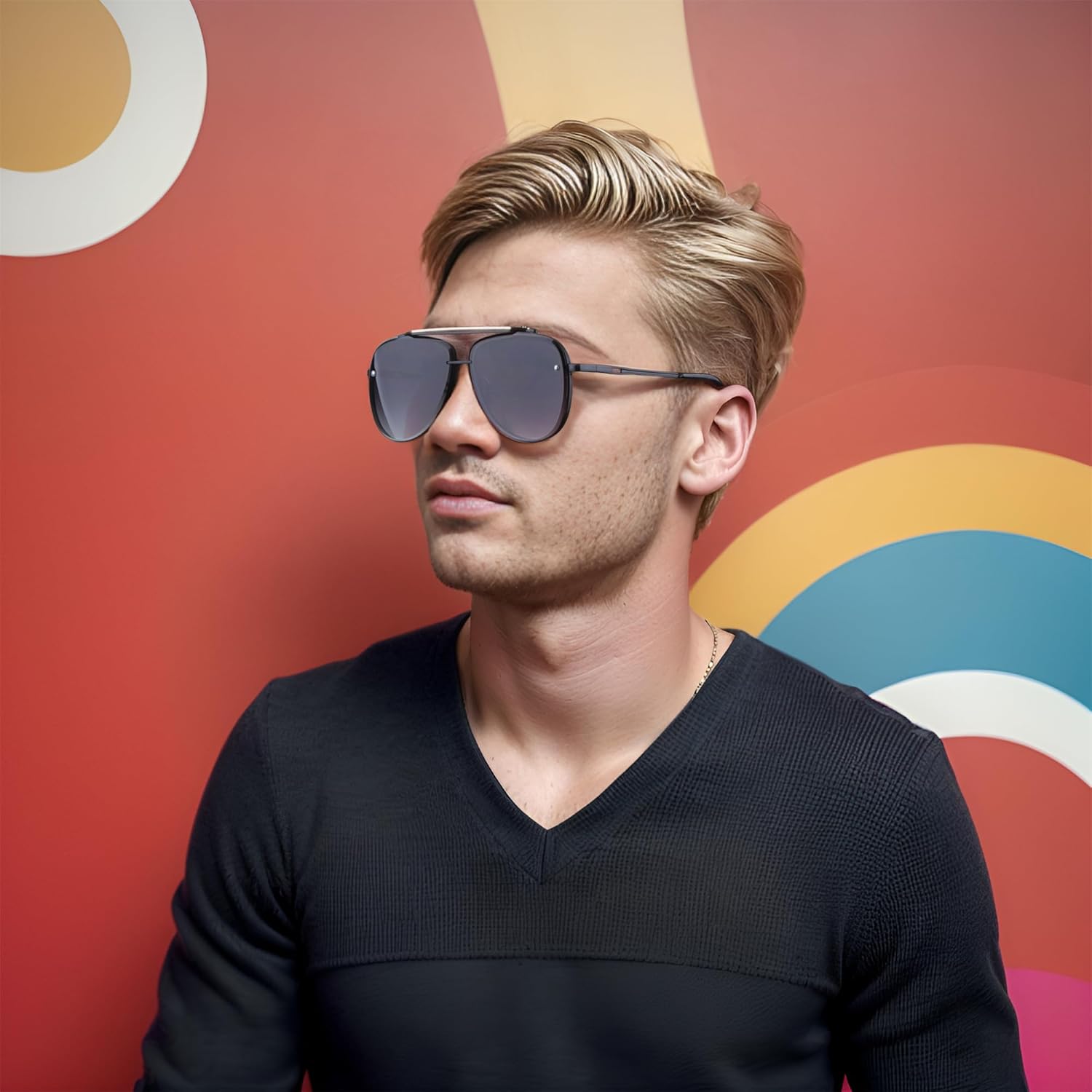 FEISEDY Oversized Aviator Sunglasses for Men Women Vintage Sun Glasses Metal Frame Gradient Shades B0105 - Image 8