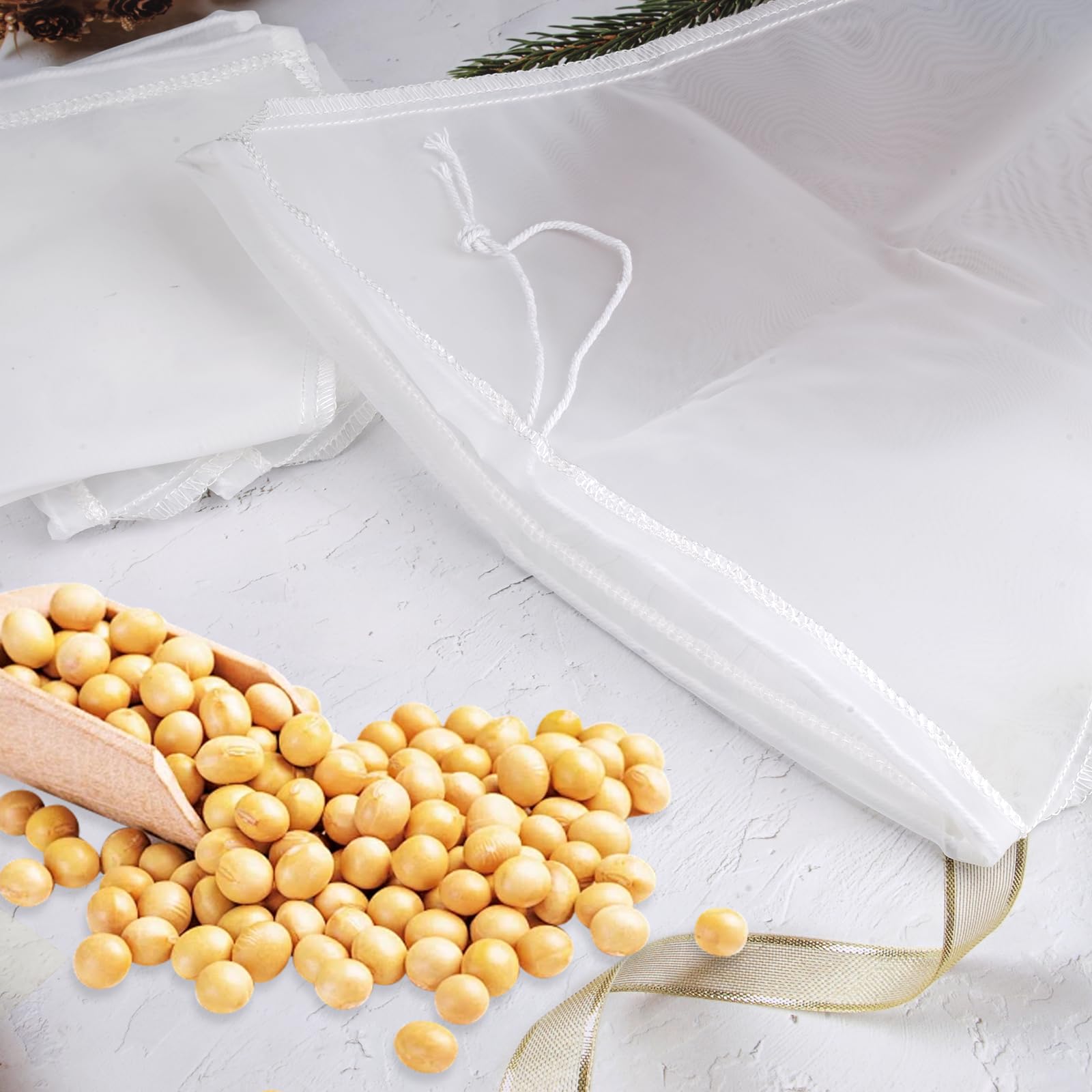 3 Sacchetti Filtro Per Latte Vegetale In Cotone E Lino – 30x30 Cm Riutilizzabili Con Cordoncino
