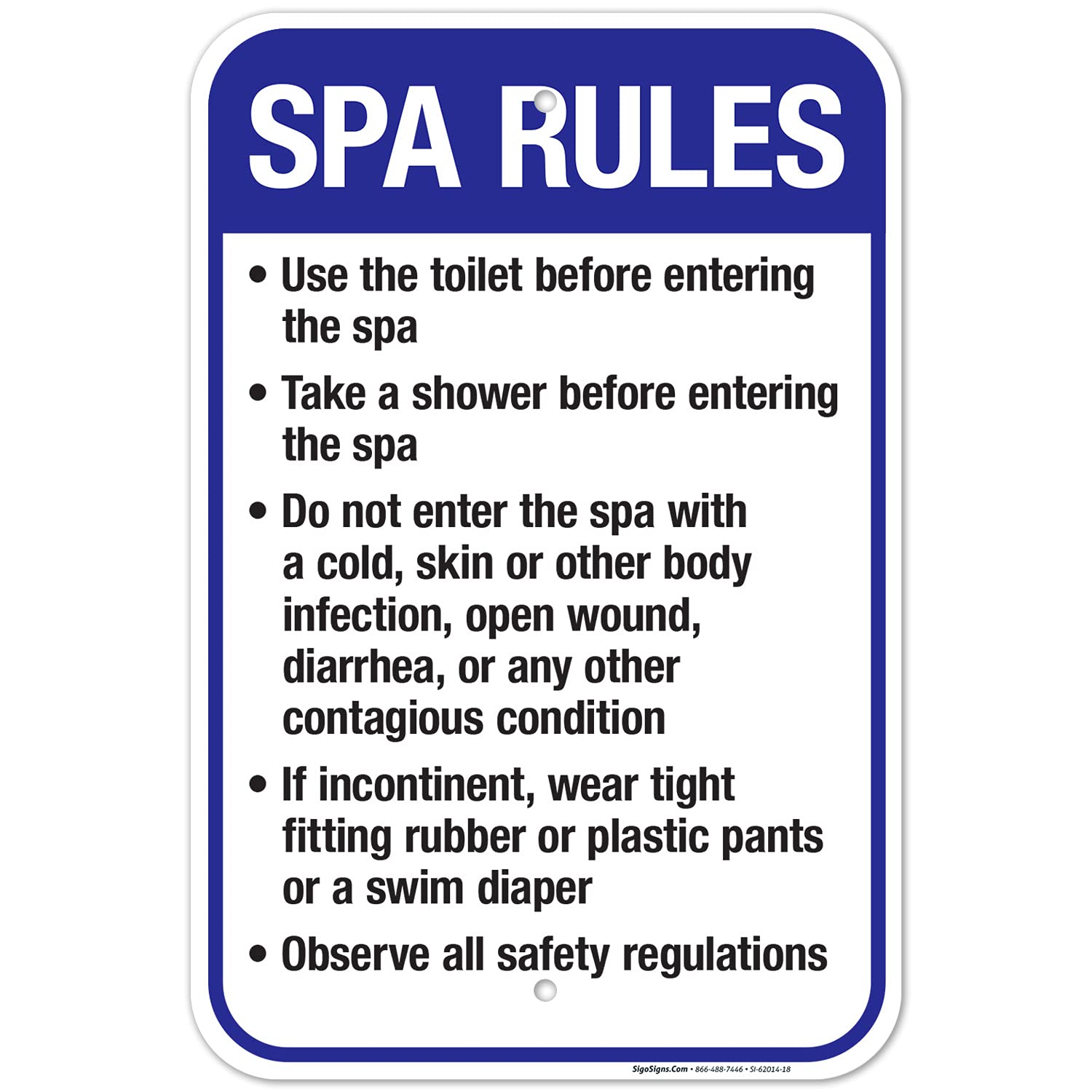 Arizona Spa Rules Sign, Complies With State Of Arizona Pool Safety Code, 12x18 Inches, Rust Free .063 Aluminum, Fade Resistant, Made in USA by Sigo Signs