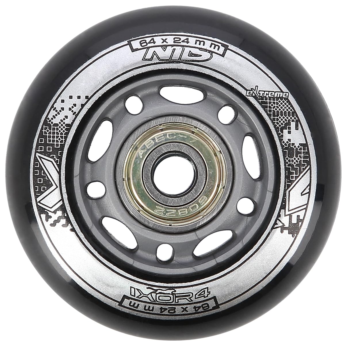 Lot de 4 Roues de Rollers en PU 64 mm / 82 A + roulements ABEC9 Noir Nils