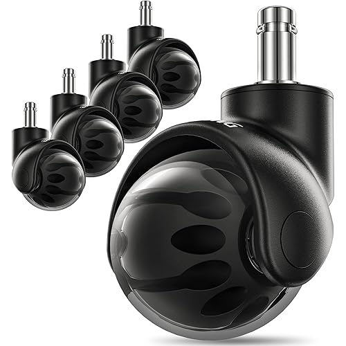 Lifelong Office Chair Wheels Rubber Replacement- 2 Inch Heavy Duty Rolling Chairs Casters for Hardwood Floors and Carpet, Set of 5, Desk Chair Wheels to Replace Office Chairs Mats- Universal