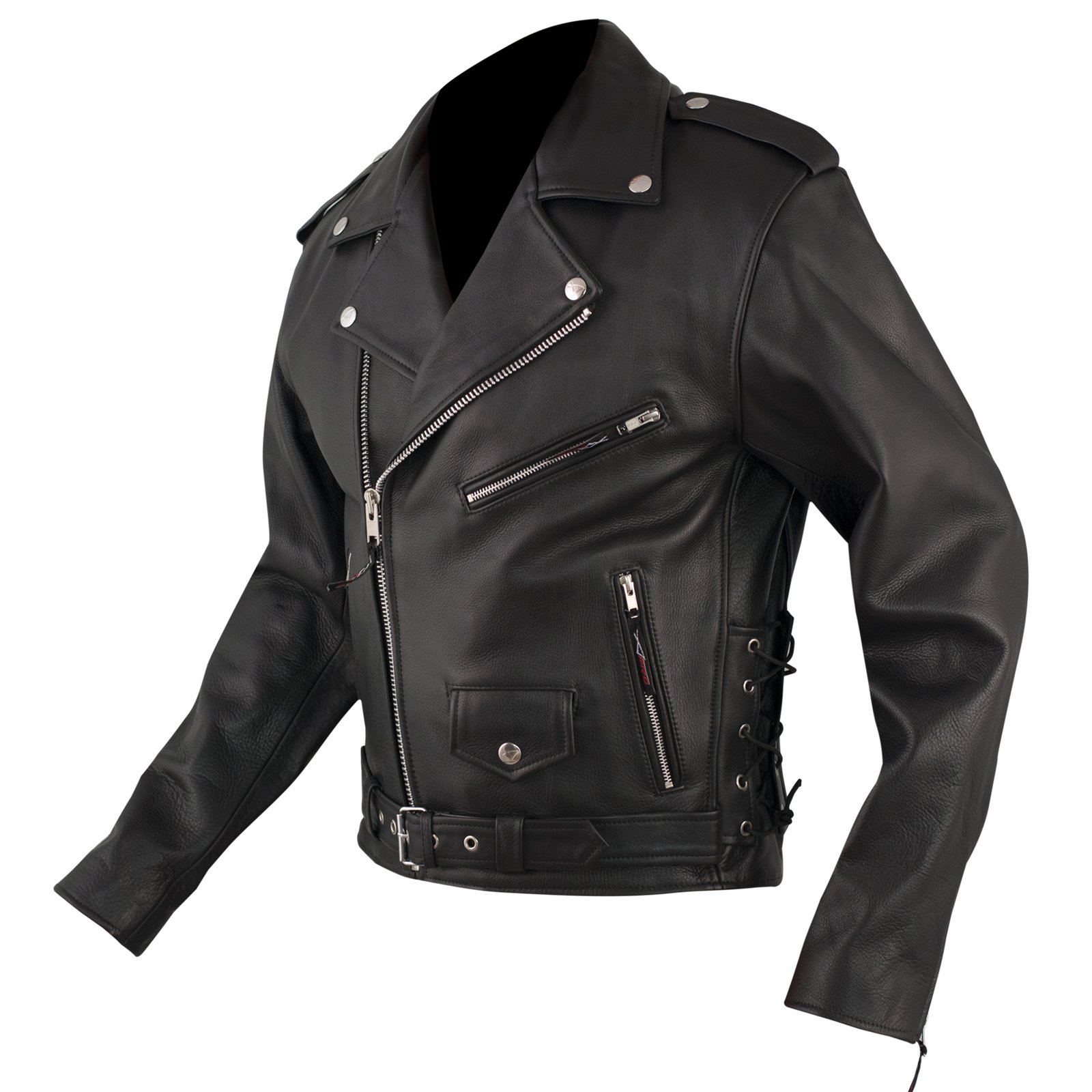A-Pro Chiodo Giacca Giubbotto Giubbino Pelle Moto Classico Lacci Nero 3XL