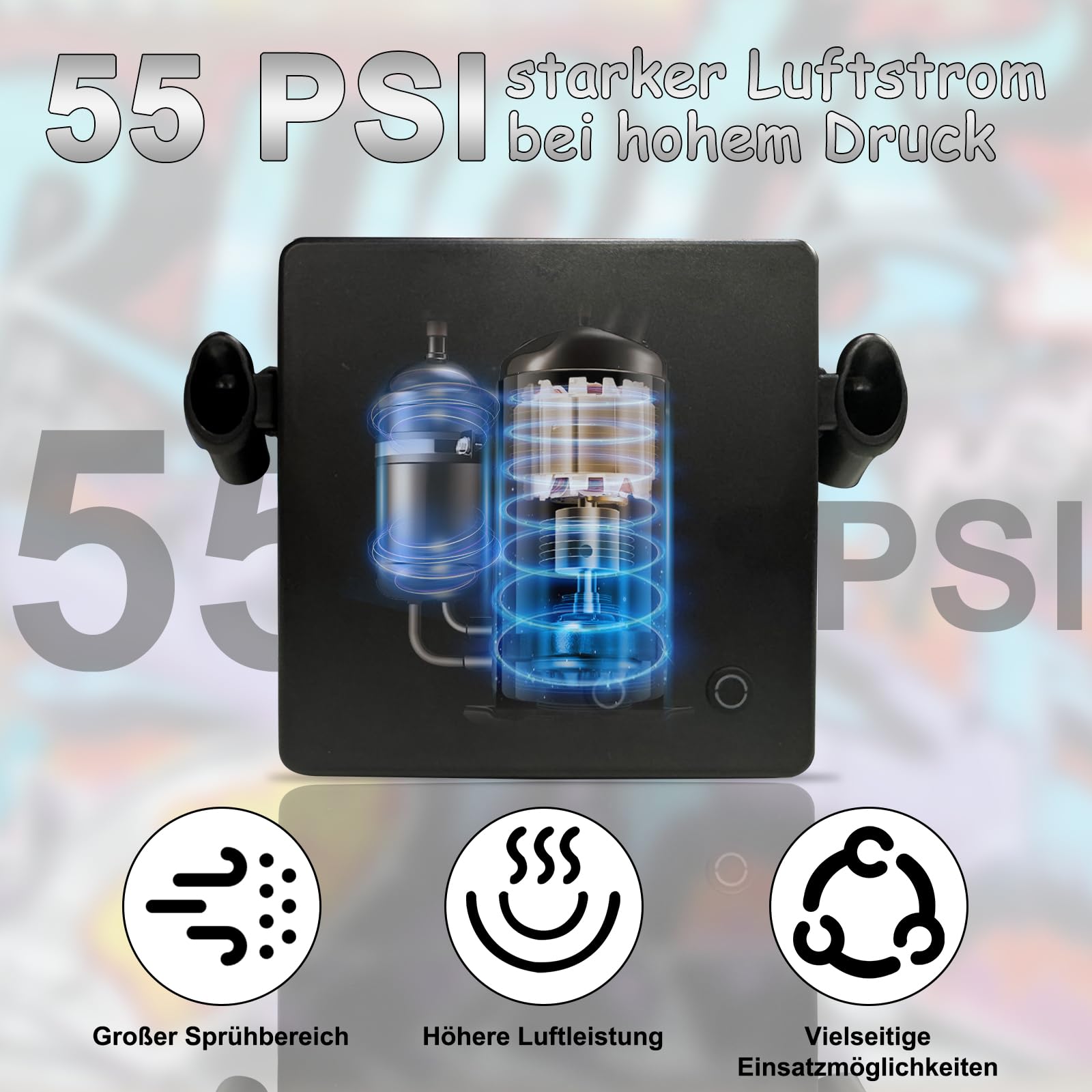 55PSI Airbrush-Set mit Kompressor, Doppelwirkungs-Airbrush mit 3 Modi und 0,2/0,3/0,5 mm Düsen, Enthält 10 Flaschen Acrylfarbe und 2 Flaschen Reinigungslösung Geeignet für Bastelarbeiten, Tattoos us.